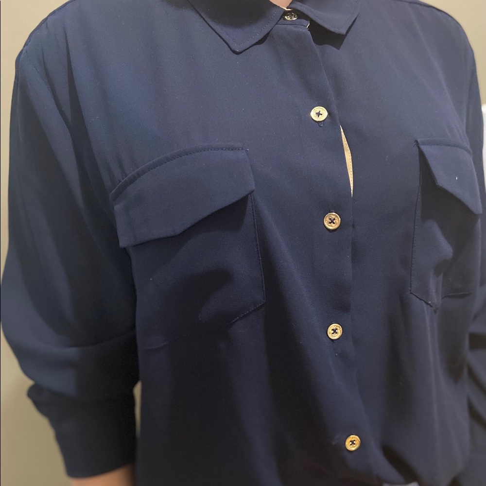 Nautica Blue Button Up Blouse Size XL